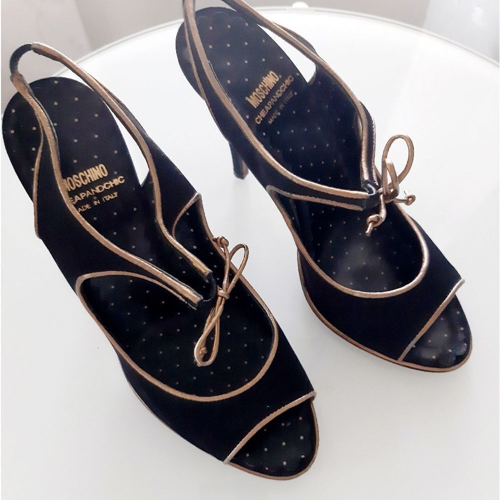Moschino Authentic CheapandChic Slingback Open toes Heels Gold Trim Sz 7